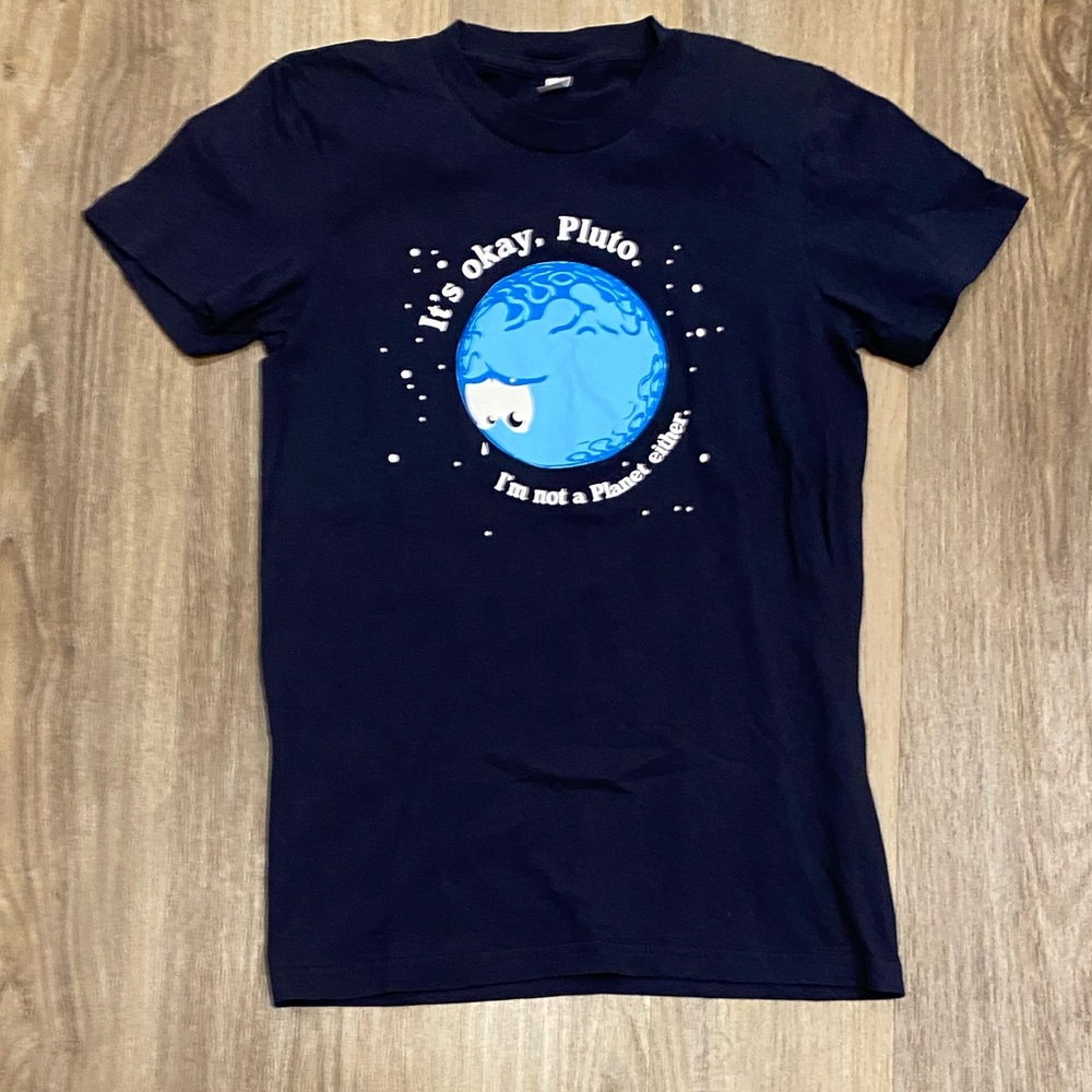 American Apparel Like-New “It’s okay, Pluto” Navy Blue Tee